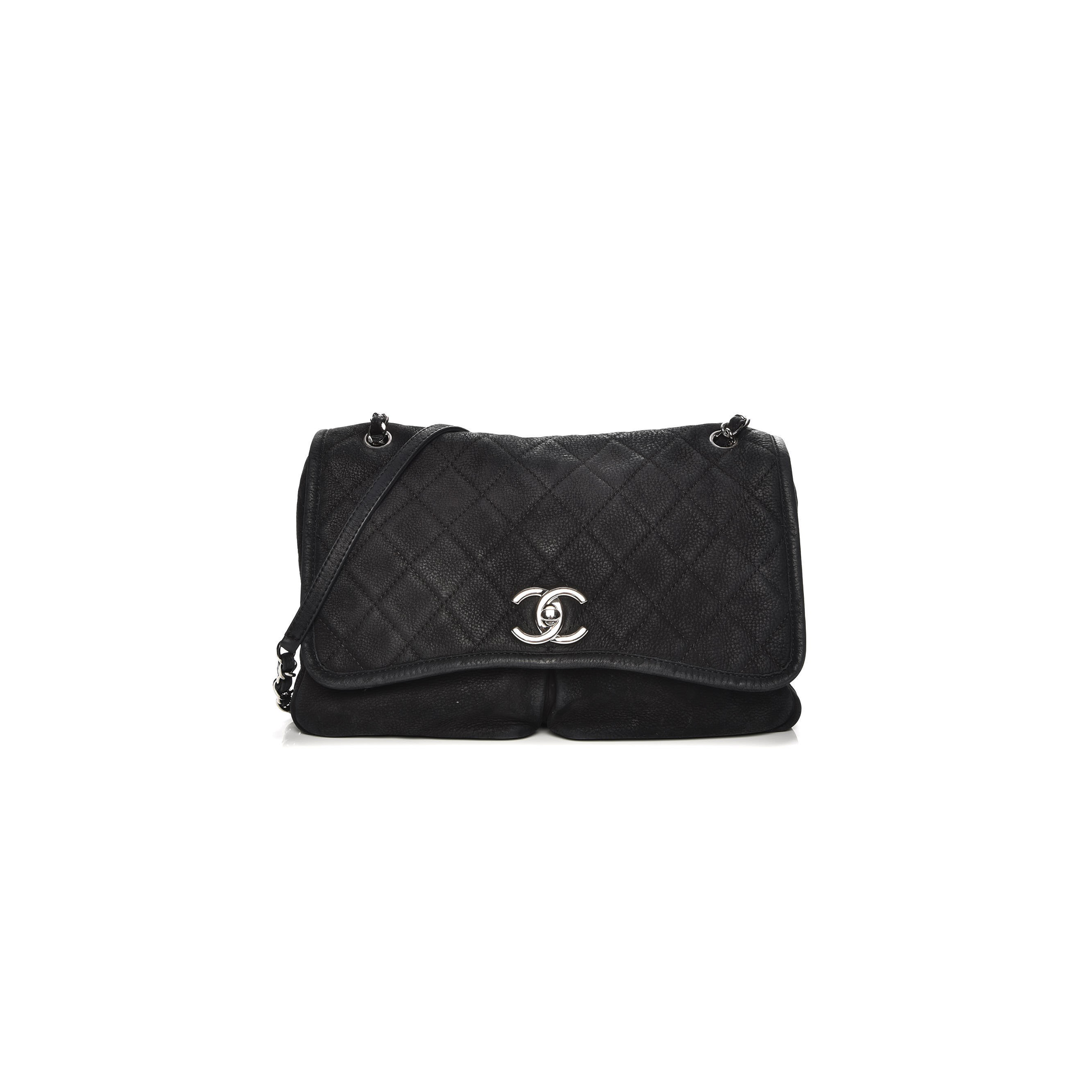 Ch*el large ultra soft suede calfskin natural beauty flap black (33*22*9cm)